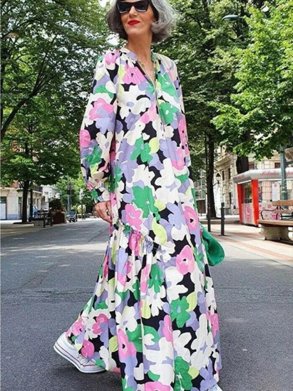 H&M Floral Maxi Dress in Pink, Green, Lavender and Black